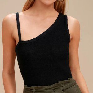 Esmeralda Black One-Shoulder Cropped Sweater Top